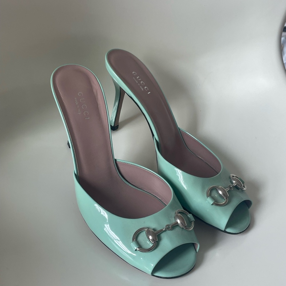 Gucci Mint Green Peep Toe Heels
